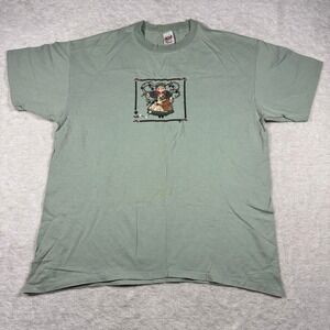 Vintage Anvil Sage Green Embroidered Garden Girl T-Shirt 2X Cotton 90s